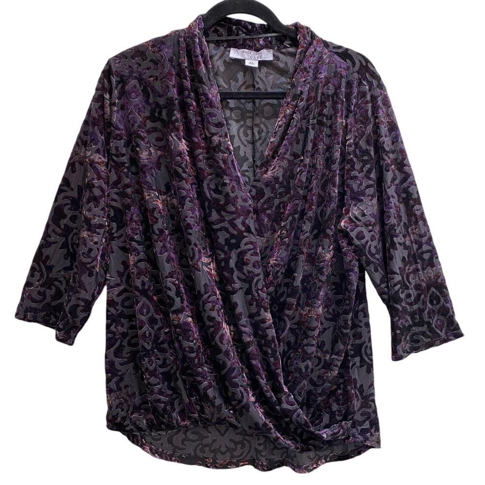 Ruff Hewn Velvet Burnout Faux Wrap Shirt Sz XL Purple Whimsigoth Indie Boho Chic